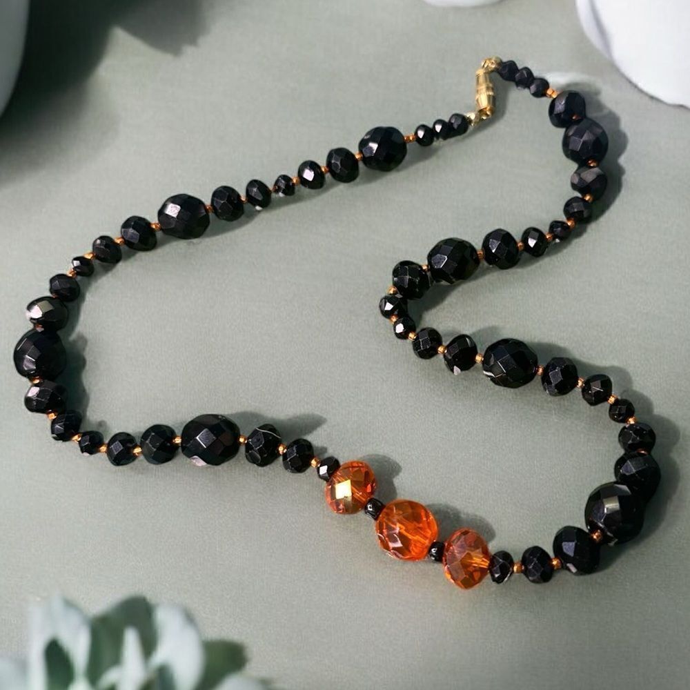 Handcrafted Necklace with Genuine Crystals in Halloween Colors 18” 18kgp Clasp
